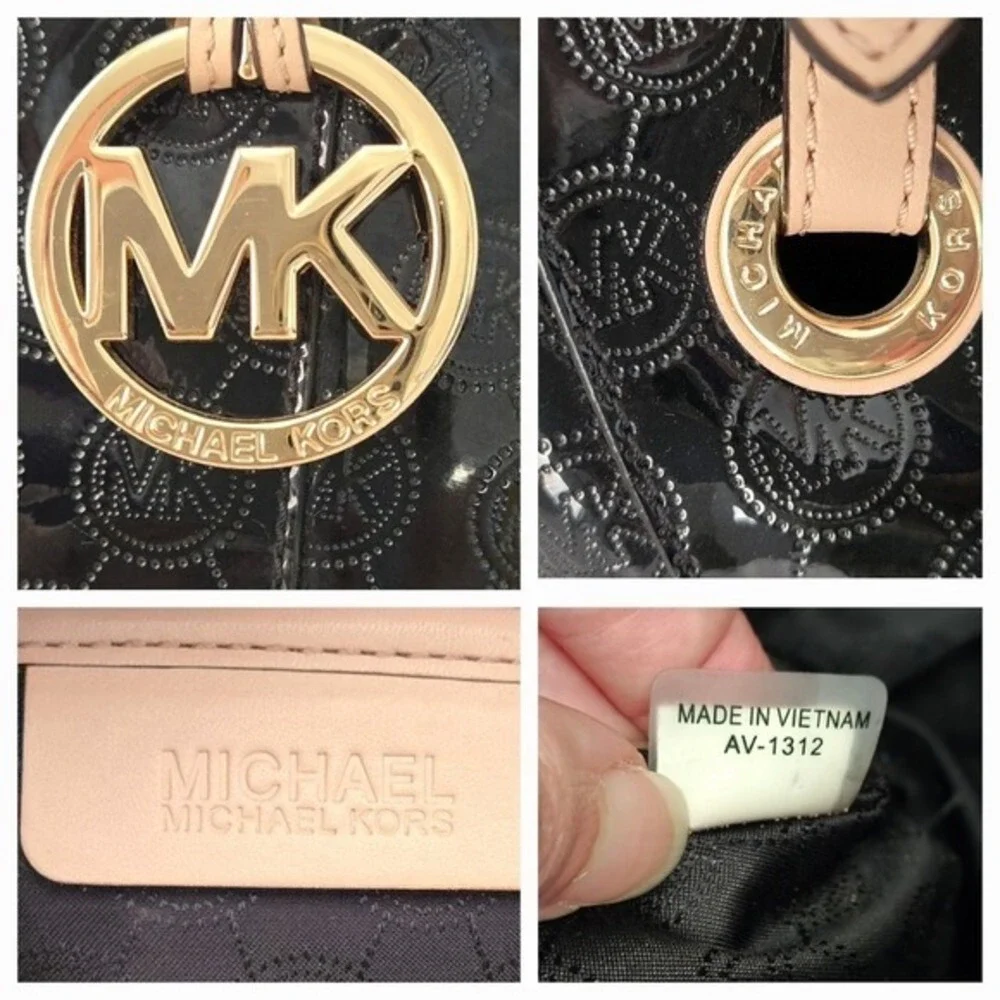 Michael Kors Black Patent Leather Signature Logo Jet Set Tote Handbag with COA - Picture 8 of 8